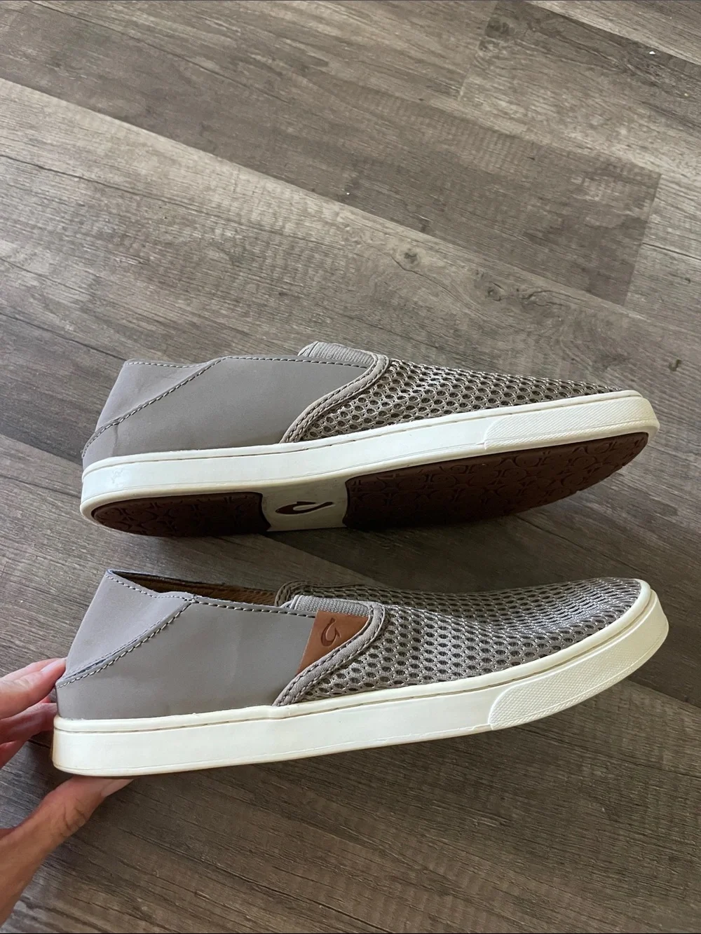 OluKai Beige/Brown Mesh Slip-On Pehuea Loafers